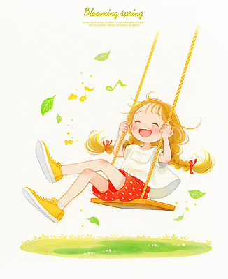 전신 PSD 여자 리본 어린이 일러스트 나뭇잎 한명 웃음 앉기 소녀 잔디 봄 잡기 즐거움 그네타기 소녀한명만 국내일러스트 식물 1 계절 감정 잎 모션 놀이 표정 사람 그네 여자한명만 소녀만 파일형식