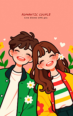 PSD 커플 여자 남자 꽃 행복 일러스트 사랑 미소 들기 상반신 성인 두명 로맨틱 하트 연애 맞대기 성인만 국내일러스트 모양 식물 감정 컨셉 관계 모션 표정 사람 파일형식