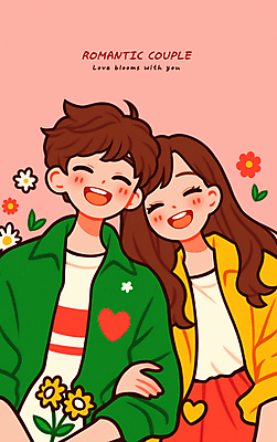 PSD 커플 여자 남자 꽃 행복 일러스트 사랑 미소 들기 상반신 성인 두명 팔짱 로맨틱 하트 연애 맞대기 성인만 국내일러스트 모양 식물 감정 컨셉 관계 모션 표정 사람 파일형식