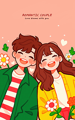 PSD 커플 여자 남자 꽃 행복 일러스트 사랑 미소 들기 상반신 성인 두명 로맨틱 하트 연애 맞대기 성인만 국내일러스트 모양 식물 감정 컨셉 관계 모션 표정 사람 파일형식