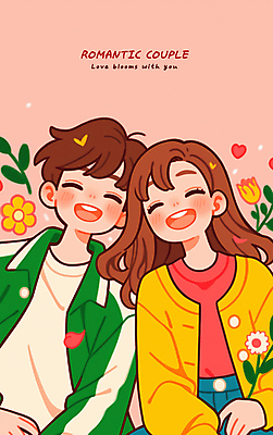 PSD 커플 여자 남자 꽃 행복 일러스트 사랑 미소 들기 상반신 성인 두명 로맨틱 하트 연애 맞대기 성인만 국내일러스트 모양 식물 감정 컨셉 관계 모션 표정 사람 파일형식