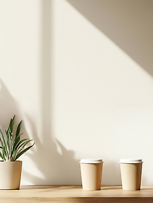 JPG 식물 편집이미지 화분 액자 탁자 휴식 실내 따뜻함 그림자 사람없음 인테리어 햇빛 디지털합성 모던 감성 베이지색 테이크아웃컵 편집실사 AI포토 AI콘텐츠 디자인 컬러 가구 컨셉 내부 컵 태양 CG 파일형식