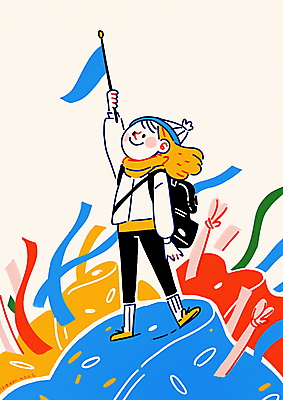 JPG 전신 모자 여자 꽃 행복 어린이 가방 일러스트 성공 산 한명 들기 소녀 컬러풀 기쁨 도전 깃발 용기 정상 소녀한명만 국내일러스트 AI일러스트 AI콘텐츠 식물 1 그릇 잡화 감정 컬러 컨셉 모션 사람 여자한명만 소녀만 파일형식