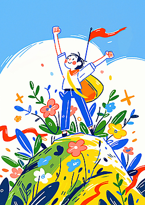 JPG 전신 구름 남자 꽃 행복 어린이 가방 일러스트 하늘 성공 산 한명 소년 컬러풀 손들기 기쁨 도전 깃발 용기 정상 소년한명만 국내일러스트 AI일러스트 AI콘텐츠 자연요소 식물 1 그릇 잡화 감정 컬러 컨셉 모션 사람 남자한명만 소년만 파일형식