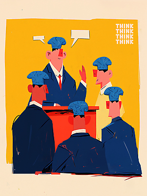 JPG 남자 말풍선 생각 일러스트 여러명 상반신 성인 손들기 강의 뇌 단상 성인남자만 브레인스토밍 국내일러스트 AI일러스트 AI콘텐츠 다수 모션 사람 남자만 성인만 파일형식