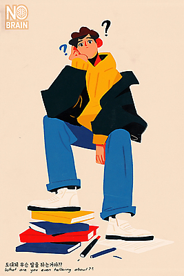 전신 PSD 남자 종이 생각 일러스트 청소년 한명 앉기 책 컬러풀 펜 턱괴기 물음표 고민 의문 십대남자한명만 국내일러스트 1 기호 감정 컬러 컨셉 모션 사람 필기구 남자한명만 십대남자만 파일형식