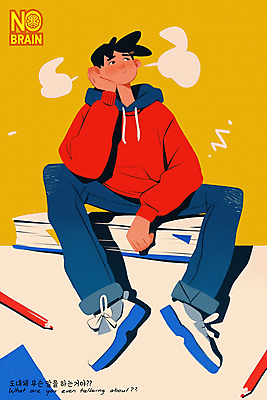 전신 PSD 남자 생각 일러스트 청소년 한명 앉기 책 컬러풀 펜 턱괴기 한숨 고민 의문 십대남자한명만 국내일러스트 1 감정 컬러 컨셉 모션 사람 필기구 남자한명만 십대남자만 파일형식