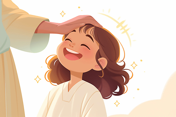 JPG 여자 남자 행복 기독교 어린이 일러스트 미소 소녀 상반신 성인 두명 빛 반짝임 평화 국내일러스트 AI일러스트 AI콘텐츠 감정 종교 컨셉 모션 표정 사람 파일형식