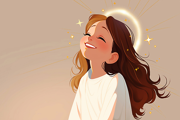 JPG 여자 행복 기독교 어린이 일러스트 한명 미소 소녀 상반신 빛 반짝임 평화 소녀한명만 국내일러스트 AI일러스트 AI콘텐츠 1 감정 종교 컨셉 모션 표정 사람 여자한명만 소녀만 파일형식