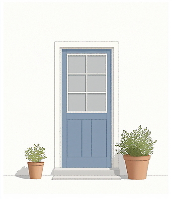 JPG 식물 화분 하늘색 일러스트 그림자 사람없음 문 미니멀 국내일러스트 AI일러스트 AI콘텐츠 파란색 파일형식