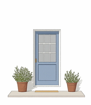 JPG 식물 화분 하늘색 일러스트 그림자 사람없음 문 미니멀 국내일러스트 AI일러스트 AI콘텐츠 파란색 파일형식