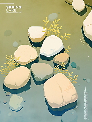 PSD 호수 일러스트 자연 그림자 사람없음 평화 조약돌 물가 풀 국내일러스트 식물 컨셉 풍경 돌_바위 생태계 파일형식