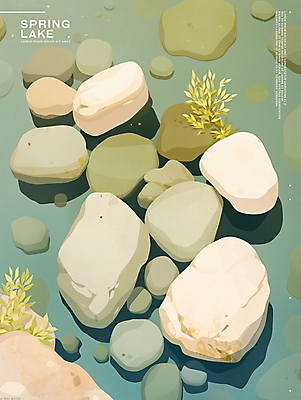 PSD 호수 일러스트 자연 그림자 사람없음 평화 조약돌 물가 풀 국내일러스트 식물 컨셉 풍경 돌_바위 생태계 파일형식