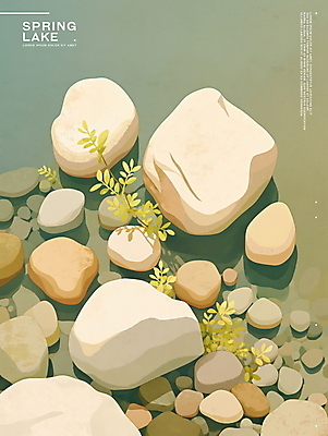 PSD 호수 일러스트 자연 그림자 사람없음 평화 조약돌 물가 풀 국내일러스트 식물 컨셉 풍경 돌_바위 생태계 파일형식