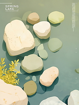 PSD 호수 일러스트 자연 그림자 사람없음 평화 조약돌 물가 풀 국내일러스트 식물 컨셉 풍경 돌_바위 생태계 파일형식