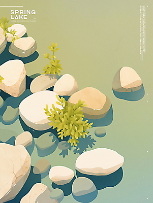 PSD 호수 일러스트 자연 그림자 사람없음 평화 조약돌 물가 풀 국내일러스트 식물 컨셉 풍경 돌_바위 생태계 파일형식