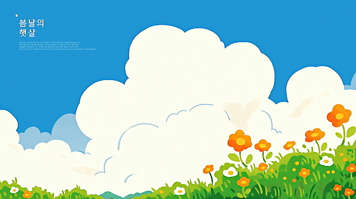 PSD 구름 꽃 일러스트 자연 풍경 사람없음 파란색 평화 봄 국내일러스트 자연요소 식물 계절 컬러 컨셉 생태계 파일형식