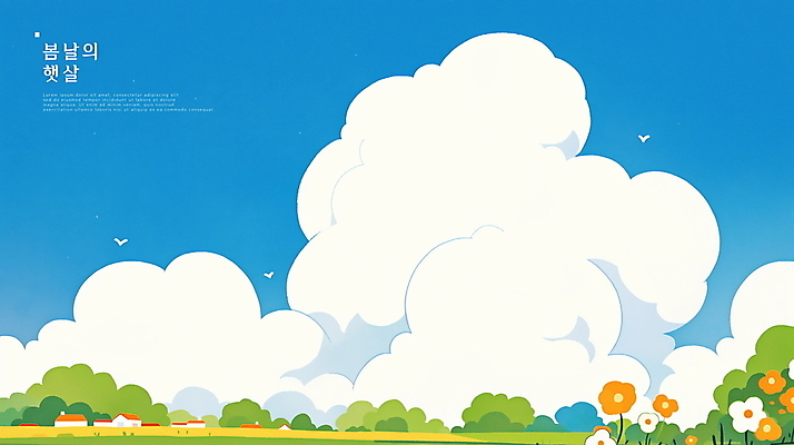 PSD 구름 꽃 일러스트 자연 조류 산 풍경 사람없음 파란색 평화 마을 봄 시골 국내일러스트 자연요소 식물 동물 계절 컬러 컨셉 생태계 파일형식