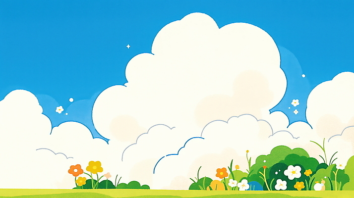 PSD 구름 꽃 일러스트 자연 풍경 사람없음 파란색 평화 봄 국내일러스트 자연요소 식물 계절 컬러 컨셉 생태계 파일형식