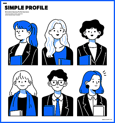 여자 남자 일러스트 비즈니스 넥타이 정장 여러명 상반신 성인 책 파란색 귀걸이 목도리 직장인 심플 단순화된 프로필 성인만 안경낌 일러캐릭터 AI파일 직업 캐릭터 잡화 옷 안경 컬러 다수 장신구 사람 파일형식 벡터