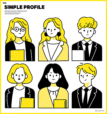 여자 남자 일러스트 비즈니스 넥타이 정장 여러명 상반신 성인 책 노란색 귀걸이 직장인 심플 개성 단순화된 프로필 성인만 안경낌 일러캐릭터 AI파일 직업 캐릭터 잡화 옷 안경 컬러 다수 장신구 사람 파일형식 벡터