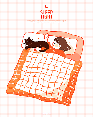 여자 행복 어린이 일러스트 베개 포옹 한명 소녀 상반신 눈감음 주황색 고양이 침대 포근함 체크무늬 덮기 숙면 소녀한명만 반려묘 국내일러스트 AI파일 1 감정 컬러 가구 무늬 포유류 침구 안기 모션 사람 반려동물 잠 감각 여자한명만 소녀만 파일형식 벡터