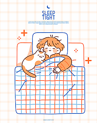 남자 행복 어린이 일러스트 베개 포옹 한명 소년 상반신 파란색 눈감음 고양이 침대 포근함 체크무늬 덮기 숙면 소년한명만 반려묘 국내일러스트 AI파일 1 감정 컬러 가구 무늬 포유류 침구 안기 모션 사람 반려동물 잠 감각 남자한명만 소년만 파일형식 벡터