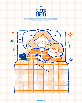 여자 남자 행복 어린이 일러스트 베개 포옹 소년 상반신 성인 두명 눈감음 고양이 침대 포근함 체크무늬 덮기 숙면 반려묘 국내일러스트 AI파일 모자관계 감정 아들 가구 무늬 포유류 가족 침구 안기 모션 엄마 사람 반려동물 잠 감각 파일형식 벡터