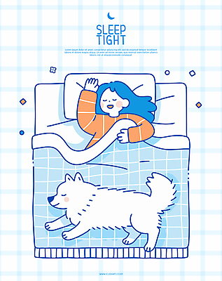 여자 행복 반려견 어린이 일러스트 베개 한명 소녀 상반신 파란색 눈감음 침대 강아지 포근함 체크무늬 덮기 숙면 소녀한명만 국내일러스트 AI파일 1 감정 컬러 가구 무늬 침구 모션 사람 반려동물 잠 감각 개 여자한명만 소녀만 파일형식 벡터