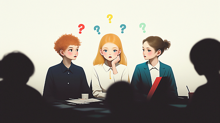 JPG 학생 여자 남자 실루엣 교복 종이 생각 일러스트 청소년 회의 대화 앉기 여러명 상반신 턱괴기 물음표 군중 의문 십대만 국내일러스트 AI일러스트 AI콘텐츠 기호 옷 다수 컨셉 비즈니스 모션 촬영기법 말하기 사람 파일형식