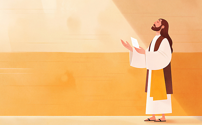 JPG 전신 남자 종교 종이 일러스트 그림자 한명 들기 성인 손들기 눈감음 주황색 예수 후광 성인남자한명만 국내일러스트 AI일러스트 AI콘텐츠 1 컬러 모션 사람 빛 신_종교 남자한명만 성인남자만 파일형식