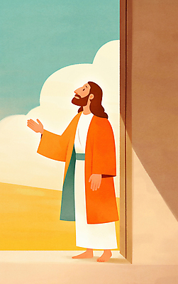 JPG 전신 구름 남자 종교 일러스트 하늘 한명 성인 손들기 주황색 예수 후광 성인남자한명만 국내일러스트 AI일러스트 AI콘텐츠 자연요소 1 컬러 모션 사람 빛 신_종교 남자한명만 성인남자만 파일형식