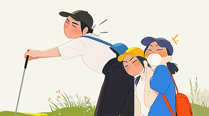 JPG 여자 어린이 스포츠 가방 일러스트 가족 들기 풍경 소녀 잔디 성인 세명 외침 골프채 모임 캡모자 파크골프 국내일러스트 AI일러스트 AI콘텐츠 식물 모자_잡화 잡화 골프 관계 모션 골프용품 사람 소리 파일형식