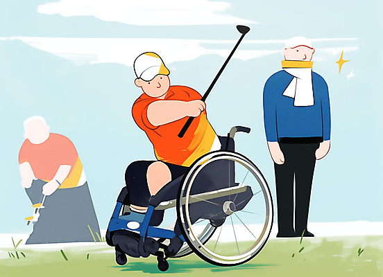 JPG 전신 구름 남자 스포츠 일러스트 하늘 들기 풍경 잔디 성인 두명 골프채 장애인 연습 동료 캡모자 성인남자만 파크골프 국내일러스트 AI일러스트 AI콘텐츠 자연요소 식물 모자_잡화 골프 관계 모션 골프용품 사람 장애 남자만 성인만 파일형식