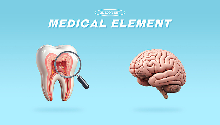 PSD 아이콘 하늘색 돋보기 건강 사람없음 치료 3D아이콘 치아 뇌 편집3D 의학 파란색 3D 소화기관 파일형식
