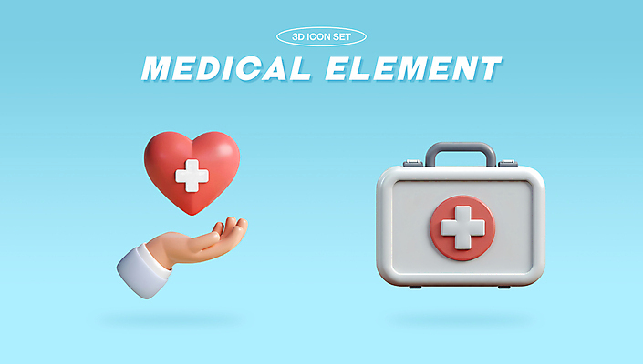 PSD 아이콘 손 하늘색 건강 신체부위 치료 3D아이콘 하트 구급상자 십자마크 편집3D 모양 의학 사람 파란색 3D 의료용품 파일형식