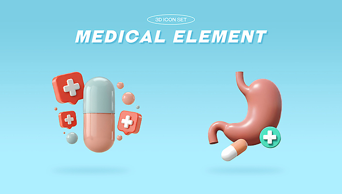 PSD 아이콘 하늘색 건강 사람없음 치료 3D아이콘 알약 광택 위장 위 십자마크 편집3D 의학 파란색 약 3D 장기_의학 방향 파일형식