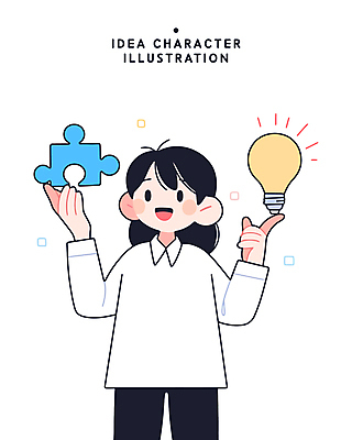 여자 어린이 생각 일러스트 전구 아이디어 한명 미소 들기 소녀 퍼즐 퍼즐조각 소녀한명만 국내일러스트 AI파일 1 조각 컨셉 모션 표정 사람 여자한명만 소녀만 파일형식 벡터