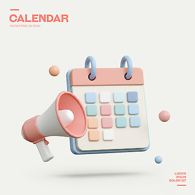 PSD 아이콘 사람없음 3D아이콘 확성기 달력 날짜 알림 오브젝트 심플 엘리먼트 3D펜 편집3D 펜 3D 파일형식