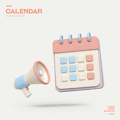 PSD 아이콘 사람없음 3D아이콘 확성기 달력 날짜 알림 오브젝트 심플 엘리먼트 3D펜 편집3D 펜 3D 파일형식