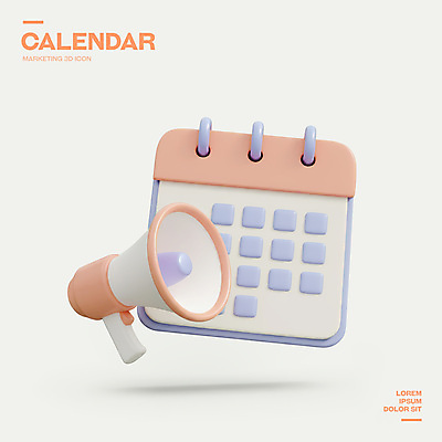 PSD 아이콘 사람없음 3D아이콘 확성기 달력 날짜 알림 오브젝트 심플 엘리먼트 3D펜 편집3D 펜 3D 파일형식