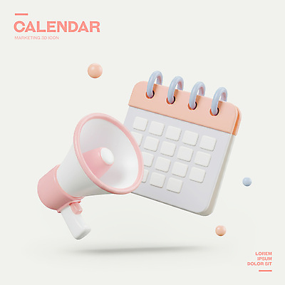 PSD 아이콘 사람없음 3D아이콘 확성기 달력 날짜 알림 오브젝트 심플 엘리먼트 3D펜 편집3D 펜 3D 파일형식