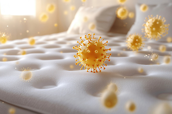 JPG 편집이미지 베개 사람없음 빛 노란색 바이러스 청소 매트리스 항균 편집실사 AI컴퓨터그래픽 AI콘텐츠 컬러 침구 CG 파일형식