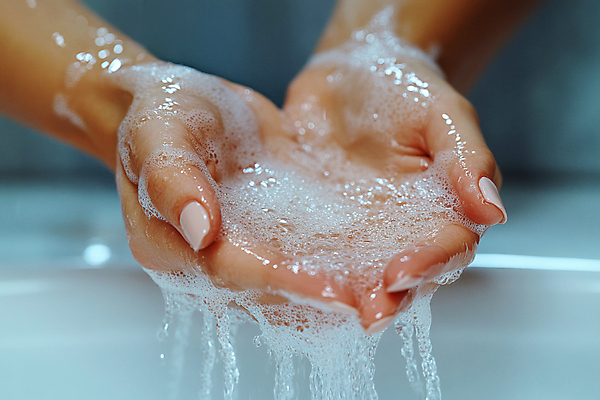 JPG 편집이미지 손 신체부위 물 깨끗함 청결 흐름 액체 예방 손모으기 손씻기 비누거품 습관 편집실사 AI인물포토 AI콘텐츠 자연요소 컨셉 사람 손짓 거품 위생 씻기 CG 파일형식 AI포토