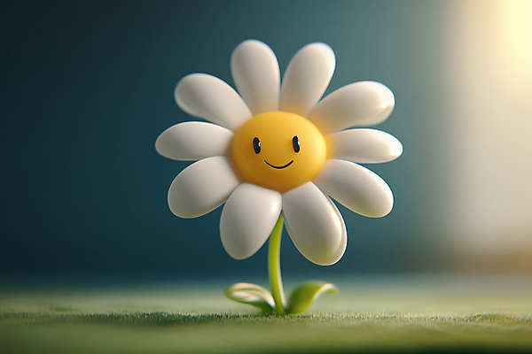 JPG 편집이미지 잎 미소 잔디 사람없음 귀여움 데이지 편집3D AI컴퓨터그래픽 AI콘텐츠 식물 꽃 컨셉 표정 3D 파일형식
