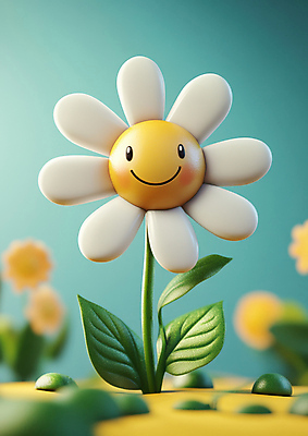 JPG 편집이미지 잎 미소 사람없음 귀여움 데이지 청록색 편집3D AI컴퓨터그래픽 AI콘텐츠 식물 꽃 컬러 컨셉 표정 3D 파일형식