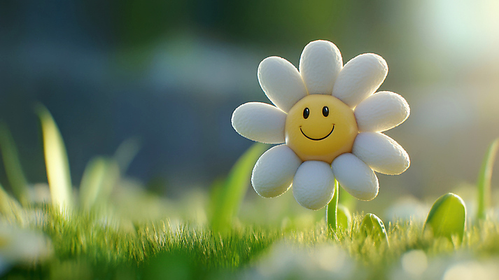 JPG 편집이미지 잎 미소 잔디 초원 사람없음 연두색 햇빛 귀여움 데이지 편집3D AI컴퓨터그래픽 AI콘텐츠 식물 꽃 컨셉 표정 초록색 태양 3D 파일형식