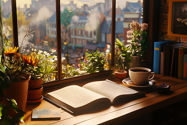 JPG 편집이미지 화분 여유 자연 유럽건축 책장 그림자 취미 사람없음 책 도시풍경 독서 햇빛 커피잔 창가 책상 편집실사 AI포토 AI콘텐츠 감정 커피 가구 창문 서양건축 잔 풍경 태양 도시 CG 생태계 파일형식