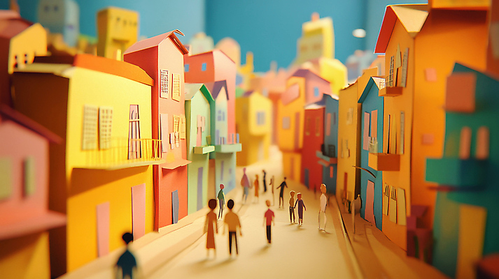 JPG 편집이미지 여자 남자 종이 거리 그림자 사람 여러명 성인 건물 컬러풀 마을 페이퍼아트 군중 성인만 편집실사 AI컴퓨터그래픽 AI콘텐츠 건축물 컬러 다수 CG 파일형식