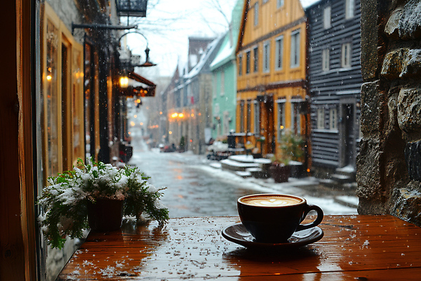 JPG 편집이미지 여유 커피 겨울 유럽풍경 식탁 거리 사람없음 건물 도시 커피잔 감성 라떼아트 눈내림 편집실사 AI포토 AI콘텐츠 건축물 계절 감정 유럽 음료 컨셉 탁자 잔 눈_날씨 풍경 CG 그림 라떼 파일형식